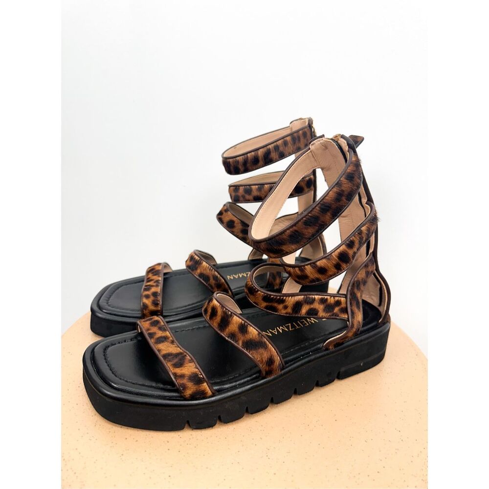 Stuart Weitzman Women’s Gala Lift Leopard Gladiator Sandals - Picture 3 of 10